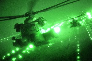 MH-53 Pave Lows from the 20th Expeditionary Special Operations Squadron fly over Iraq on their last combat missions Sept 27. The MH-53 is being retired after nearly 40 years of service to the Air Force. (U.S. Air Force photo)